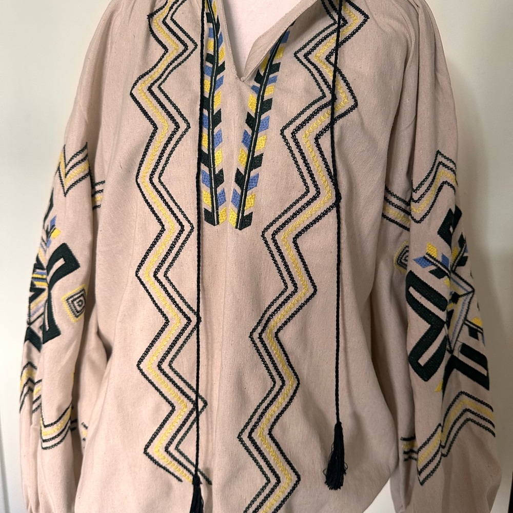 Embroidered Beige Boho Top